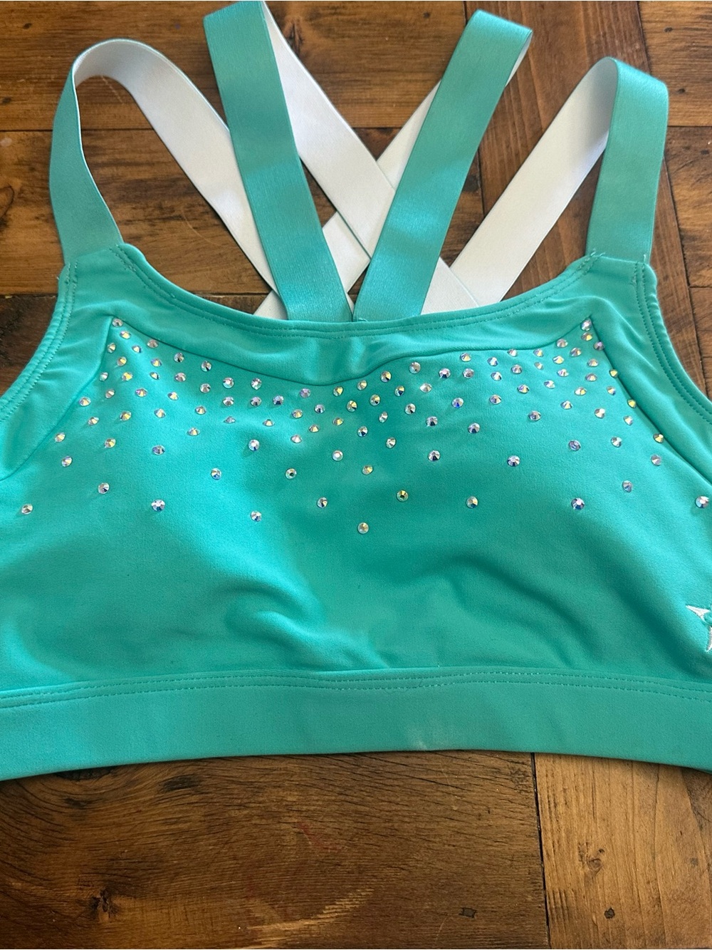 Rebel athletic Crystal-Embellished Turquoise Sports Bra with Cross-Back Straps